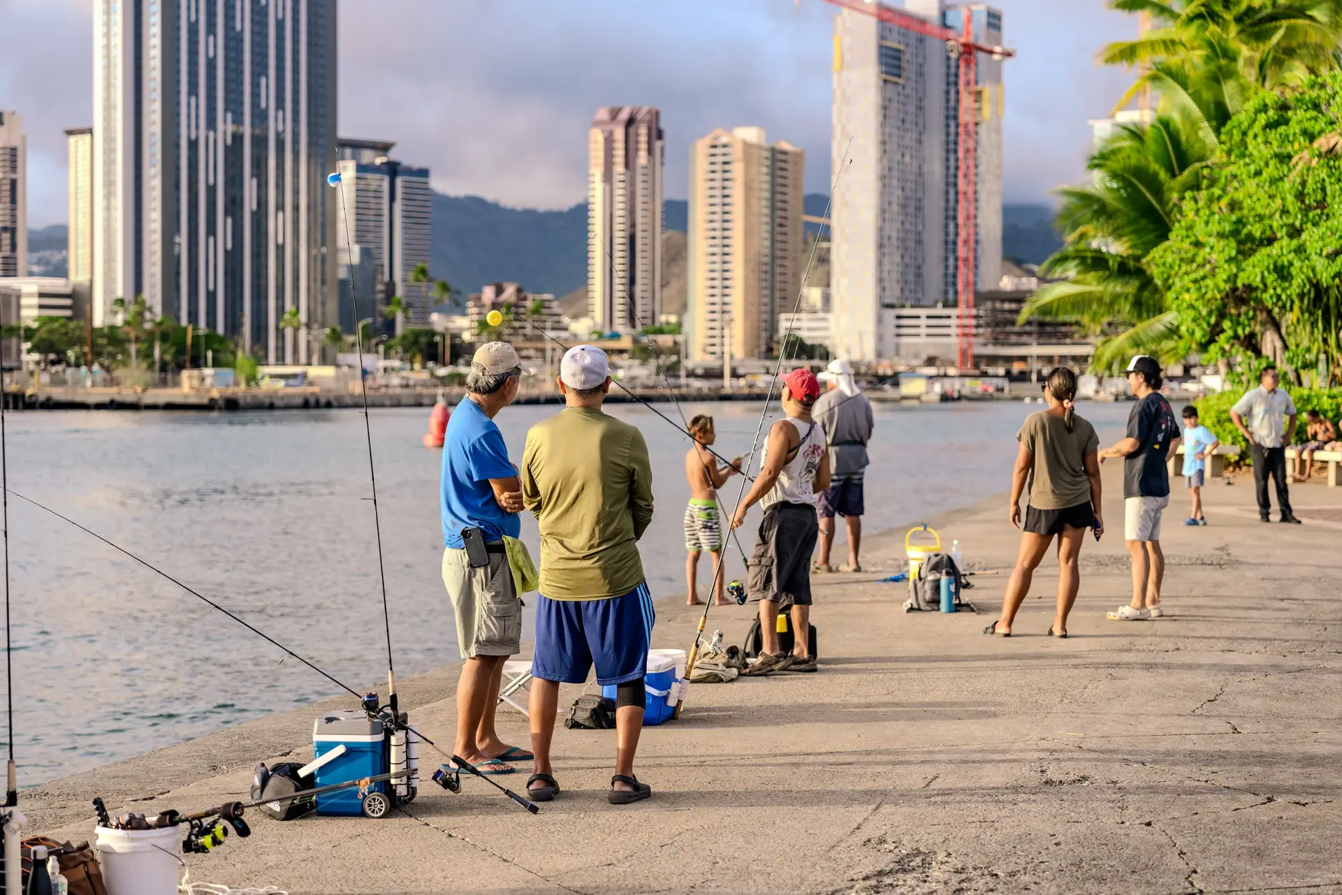 People are shore fishing